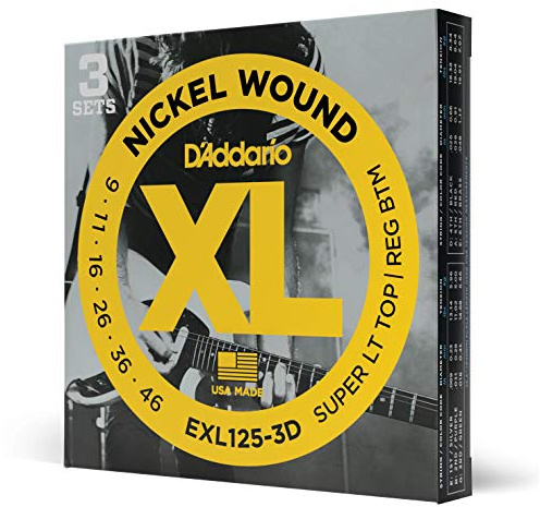 D'Addario Corde Chitarra Elettrica | EXL125-3D | Set Corde per Chitarra Elettrica per Ferita Nichel | 6 Corde | Super Luce superiore/inferiore Normale, 09-46 | 3-Paccetto