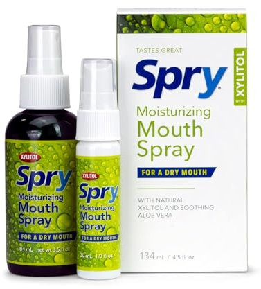 Spry Spray Orale Idratante allo Xilitolo – Combatte l’Alito Cattivo, Stimola la Salivazione, Non OGM, Senza Glutine, Cura Orale da Portare Ovunque al Gusto Menta Verde, 133 ml (Confezione da 1)