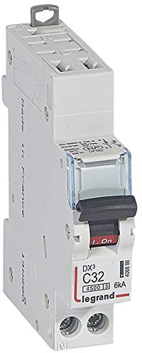 406886 Disjoncteur Legrand 32A unipolaire + neutre DX3 - courbe C - 4,5/6kA - AUTO+VIS - 1 module
