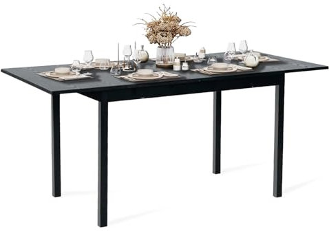 MEUBLE COSY Esstisch Ausziehbar Küchentisch für 4-6 Personen Vintage Industrial Esszimmertisch Metallgestell für Esszimmer, Küche, 120-160x80x75cm, Schwarz