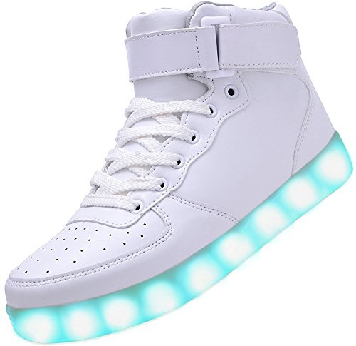 PADGENE Chaussures de Sport Montantes à LED Clignotantes Femme/Homme Rechargeables par USB (LG Blanc, 37 EU)