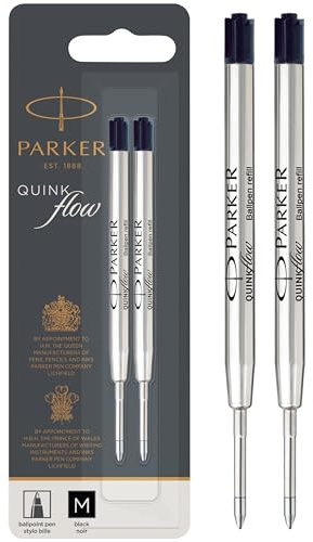 Parker Kugelschreiberminen | mittlere Spitze | schwarze QUINKflow Tinte | 2 Ersatzminen für Kugelschreiber