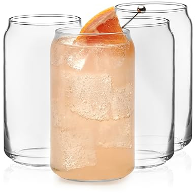 Libbey Classic Can Tumbler Glasses Set of 4, Clear Kitchen Glassware Sets for Beverages and Cocktails, Lead-Free, Cute Drinking Glasses, 16oz