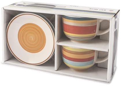 Home 731327 100 Righe Set 2 tasses Jumbo avec soucoupe, Stoneware, cc530