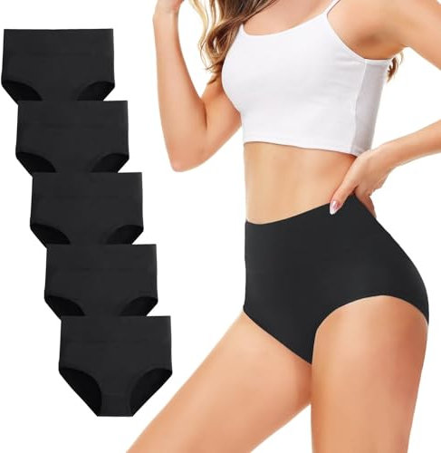 TUUHAW Braguita de Talle Alto Algodón para Mujer Pack de 5 Culotte Bragas de Cintura Alta Cómodo Talla Negro S