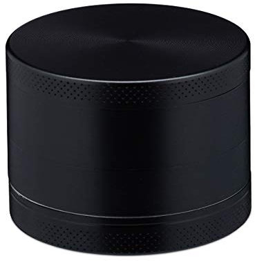 Relaxdays Broyeur, 4 parties, passoire, poche pollen, grattoir, couvercle, moulin tabac en métal 5x17 cm, noir