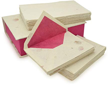 Kathmandu Valley Co. Vintage Stationery Gift Box Set with 50 Handmade A5 Deckle-edge Lokta Paper Sheets and 30 Envelopes (Bougainvillea)