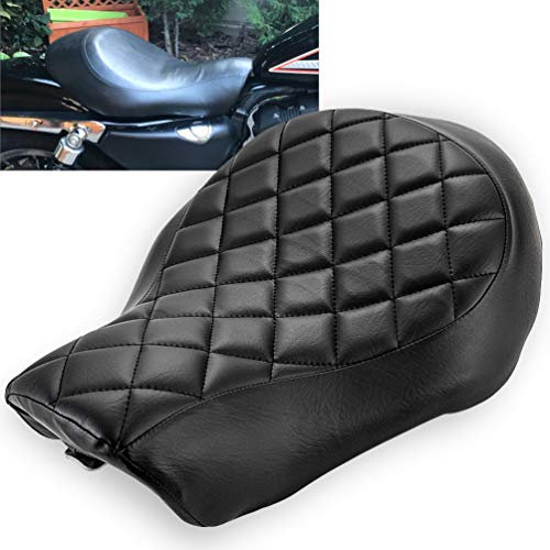 KATUR Motorrad-Sitzkissen Kunstleder Retro Driver Vintage Cafe Racer Solo Sitzkissen Pad Sattel für Harley Harley XL883N XL883L XL883X 2005–2013 (Diamond Black)