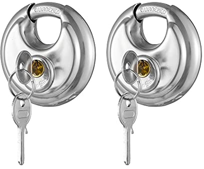 CINCINNO Keyed Alike Padlock with Key, 304 Stainless Steel Storage Unit Lock,2-3/4 in.Wide,3/8 in. Diameter Shackle, Disc Locks for Sheds, Garages and Fence，2Pack