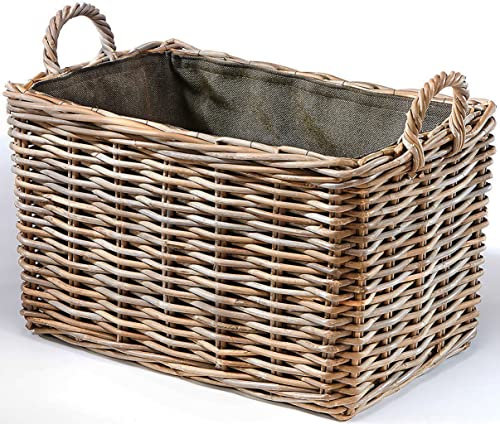 Kobolo Holzkorb Kaminkorb rechteckig Kubu grey - Rattan - Stoff dunkel - 69x43x40