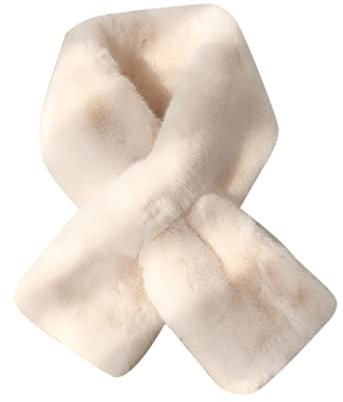 MoreChioce Kunstpelz Schal für Damen, Winter Kunstfell Schal Halswärmer Wrap Kaninchenfell Schal Kragen Wärm Winterschal Fauxpelzkragen Flauschig Kunstpelzkragen Allgleiches Kunstpelzschal,Weiß
