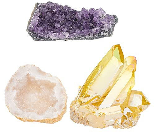 SUPERFINDINGS Amatista Geoda 3Estilo Amatista Piedra Natural Ángel Aura Cuarzo Geoda Púrpura Proyecto Grandes Racimos de Amatista Cúmulo de Cristal de Roca Natural Geoda Citrino Nuggets Piedra para
