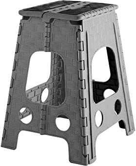 H&H Sgabello Pieghevole Grigio/Nero, 34x36x47cm