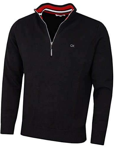 Calvin Klein Herren 1/2 Zip CK Golfpullover - Schwarz/Rot - M