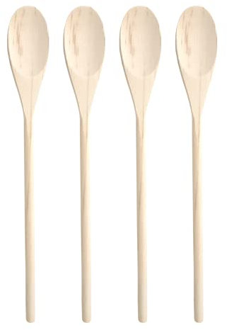 4x Cucchiai da Cucina in Legno di Faggio – Set Utensili per Cucinare, Arrostire e Cuocere al Forno – 30,5 cm Design in un Unico Pezzo – Accessori Antigraffio – Paletta, Mestolo