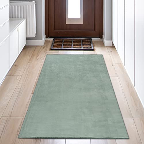 Modern Flauschiger Teppich Flur | einfarbiges Design: schönes hellgrün, 60x110 cm