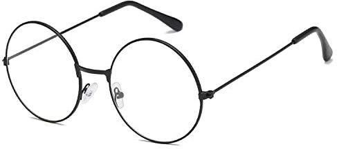 SOHUPAC Classic Round Glasses Retro Circle Eyeglasses Clear Lens Metal Frame Accessories Non-Prescription For Men Women (Black)