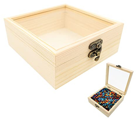 Spldsun Scatole Legno Piccole, Scatola Legno Quadrata Piccola, Portagioie Legno Piccolo, con Coperchio in Vetro Trasparente, per Conservare Gioielli, Fiori, Snack, Piccoli Oggetti (12 * 12 * 5 cm)