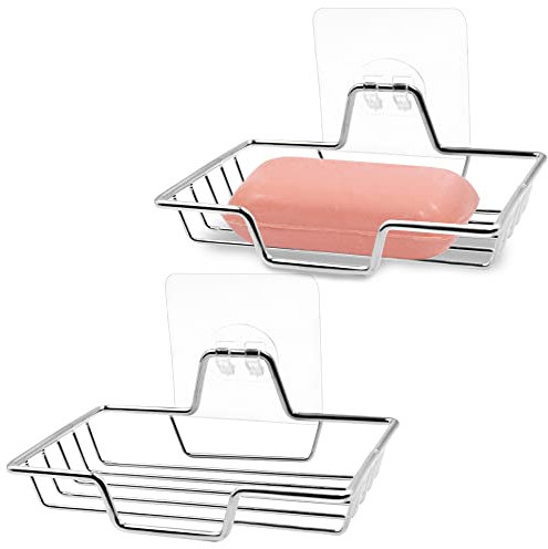 AIFUDA 304 - Soporte para jabonera, sin taladrar, Acero Inoxidable 304, Soporte para jabón para Ducha, baño, bañera y Fregadero de Cocina, Cuadrado (Plata)