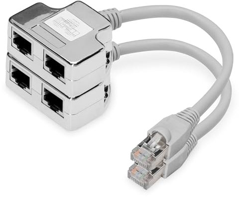 DIGITUS DN-93904 - Adattatore cavo di rete Ca 5e - 2 pezzi / 1 coppia - 2 segnali su 1 cavo - Splitter LAN Cat5e - Adattatore Ethernet RJ45 - Compatibile con la modalità PoE A - Argento