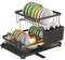 E-MANIS Dish Drying Rack,Dish Rack for Kitchen Counter,2 Tier Dish Rack w/a Cutlery Holder Compact Dish Drainers with 360° Swivel Drain Spout for Dishes,Cup,Knives,Spoons,Forks,Black, rzx-6371