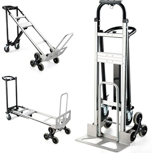 Keoslpy 3 in 1 Convertible Hand Truck 1000 LBS Capacity, Industrial Heavy Duty Hand Truck Dolly Cart, Aluminum Stair Climbing Utility Trolley Platform Cart with Wheels for Transport & Moving