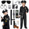 Polizei Kostüm Kinder, Faschingskostüme Kinder Polizei Uniform Set, Gürtel Mütze Handschellen Walkie-Talkie für Karneval Halloween Kostüm