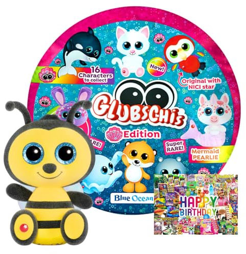 STRONCARD Bundle mit Blue Ocean Glubschis Sammelfigur Muschel Serie 4 - Glubschi Glitzer - Figur Miss Bizz - Exklusive Geburtstagskarte
