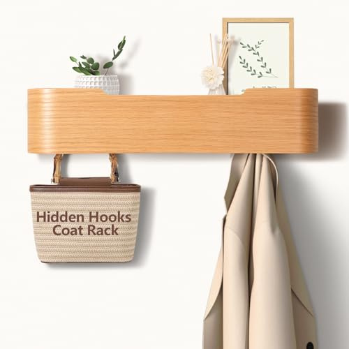 Vägggarderob | Garderobskrok | Väggmonterad klädstång | Garderobpanel av massivt äkta trä | Vägggarderob med dolda krokar | Modern design (ek, 4 krokar)