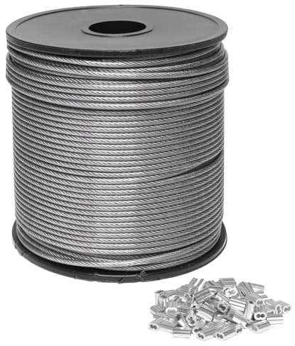 Storystore 2mm Wire Rope 100m, 304 Stainless Steel Wire Cable Rope Heavy Duty 7x7 Cross Section, 275kg Breaking Load stainless steel cable with 100 Pcs Aluminum Crimping Loop Sleeve
