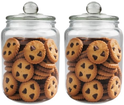 VELLUSTRA Tarros de Cristal 2L Tarro de Vidrio 2 de Almacenamiento con Tapa Hermetico Tarros de Cristal Apto Lavavajillas Diámetro 21cm Altura 33cm perfectos para Dulces Café Azúcar