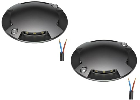ledscom.de 2 pièces LED lampe de sol, marquage de chemin RUNDA pour l'extérieur, IP67, 4-flamme, anthracite, rond, 70mm Ø, blanc chaud