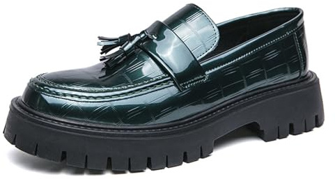sekiueo Mocassins d'affaires Homme Plateforme Chaussures Habillées À Enfiler en Cuir Verni Bout Rond pour Soirées Décontractées,Vert,44 EU