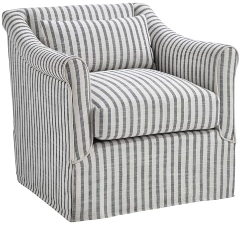 CANMOV Swivel Accent Chair, 360° Swivel Chair with Thick Padded Cushion, Swivel Square Chair Suitable for Living Room Bedroom Small Spaces, Fully Assembled, Blue Stripe