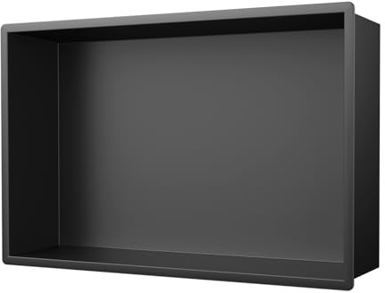 KEOKBON Nicchia doccia in acciaio inox, 40 x 25 x 10 cm, senza piastrelle, mensola da incasso per ambienti umidi, bagno a doppia nicchia in acciaio inox per doccia essenziali, finitura nera opaca