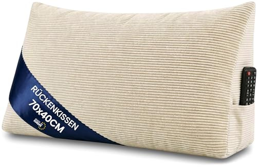 Almohada cuña de lectura para cama y sofá Ancho de 70 cm - respaldo y cojín de lectura – cojin lumbar para sofa respaldo sofá almohada para leer en la cama y apoyar la espalda Beige – Pana