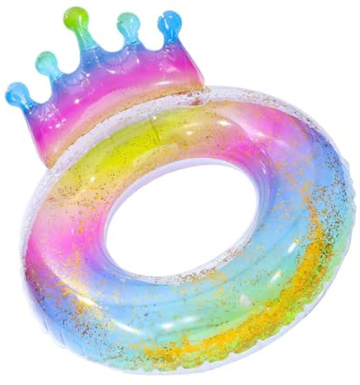 Aetherize Anello da Nuoto Piscina Gonfiabile con Glitter Colorati Galleggiante con Corona per Bambini Adulti Anello da Nuoto Gonfiabile da 90 cm