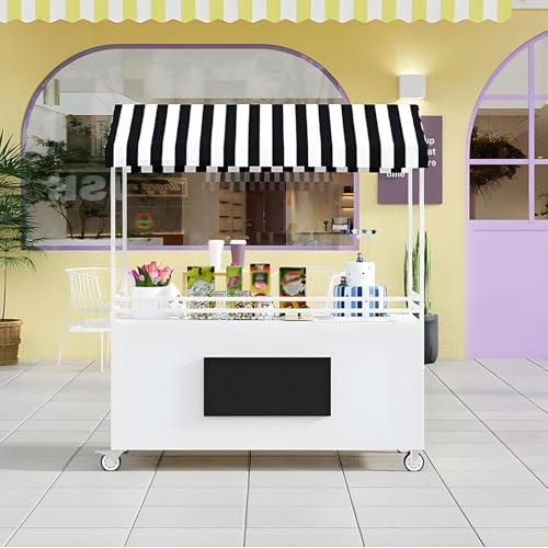 GSATREY Puestos de Mercado, Carrito de Vendedor de Comida, Carrito de Comida Móvil, Puesto de Venta Móvil con Ruedas, para la Calle/Mercados(White,120cm/47.2in)