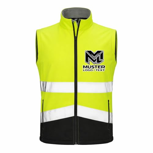 wt24print Herren Softshell Sicherheitsweste personalisierbar mit Logo oder Text, M, Fluorescent Yellow/Black