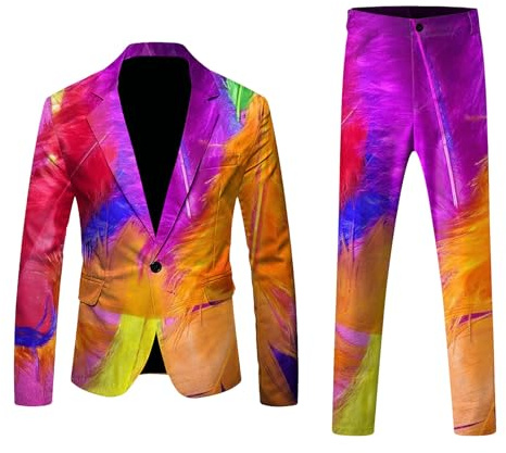 Generisch Veste de costume à manches longues pour homme, tendance, amusant, imprimé, carnaval, fête, Orange, XXL