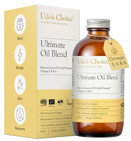 Omega 3 6 9 Oil – UDO’s Choice Ultimate Blend – Cold-Pressed Liquid Plant-Based Formula – Organic, Unprocessed, Vegan-Friendly – for Heart, Brain, Skin & Joint Support – 250ml