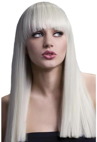 Smiffys Fever Kollektion, Alexia Perücke, Blond, Langer, abgerundeter Schnitt mit Pony, 48cm / 19in Halloween