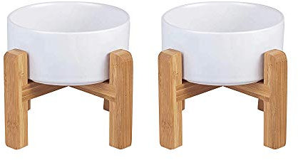 Ciotole rialzate per cani in ceramica bianca – Piatto per cibo per cani con supporto – ciotole per cibo e acqua per cani a doppia alzata anti vomito – ciotola per animali domestici con cuscinetto in