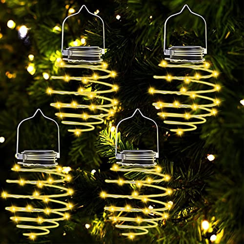 Afaneep 4 Stück 80 LED Metall Solarlampe zum Aufhängen im Freien, Solarlampen Solar Spirallichter IP65 wasserdichte Solarlaterne für Garten, Terrasse, Veranda, Geburtstagsparty(Gelb）