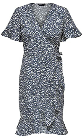 ONLY Women's Onlolivia S/S Wrap Wvn Noos Dress, Blue Mirage, 16 UK