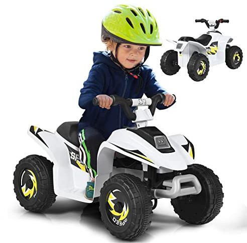 GOPLUS Voiture 4x4 Quad Buggy Electrique,Quad ATV 6V avec Marche Arrière et Frein Électrique,Avancer et Reculer, Contrôle par Poignée,Recommandé pour Les Enfants de 3+ Ans (Blanc)