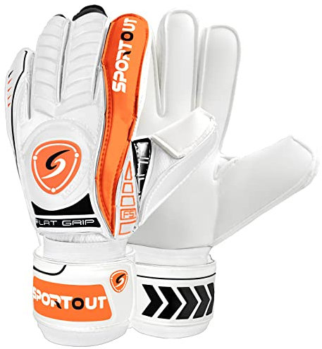Sportout Torwarthandschuhe mit Fingersave, Fußballhandschuhe, Torwarthandschuhe Herren, 4mm Latex, für Kinder, Erwachsene und Jugendliche (Orange, 8)