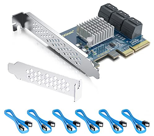 10Gtek PCIe SATA X4 Card 6 Port with 6 SATA Cables and Low Profile Bracket, 6Gbps SATA3.0 Controller PCI Express Expansion Card, Support 6 SATA 3.0 Devices