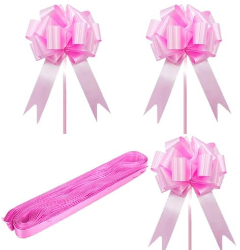 GOIYZTTR 30 Stück Geschenkschleife Rosa Kunststoff Pull Bögen Deko Groß Dekoschleife für Hochzeit Geburtstage Geschenkverpackung Auto Deko