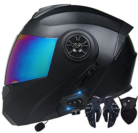 Integrated Bluetooth Modular Flip Full Face Motorcycle Helmet with Double Visor, Integrated Speaker Microphone for Automatic Response, ECE Certified for Women or Men